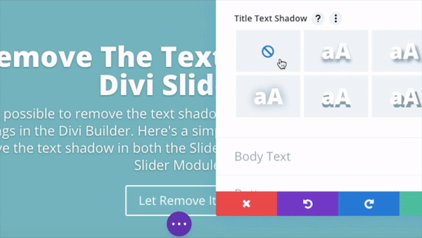 Text shadows settings in Divi Builder