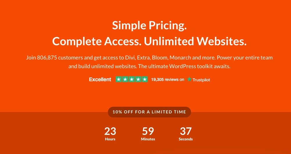 24 hours limited 10% discount for Divi
